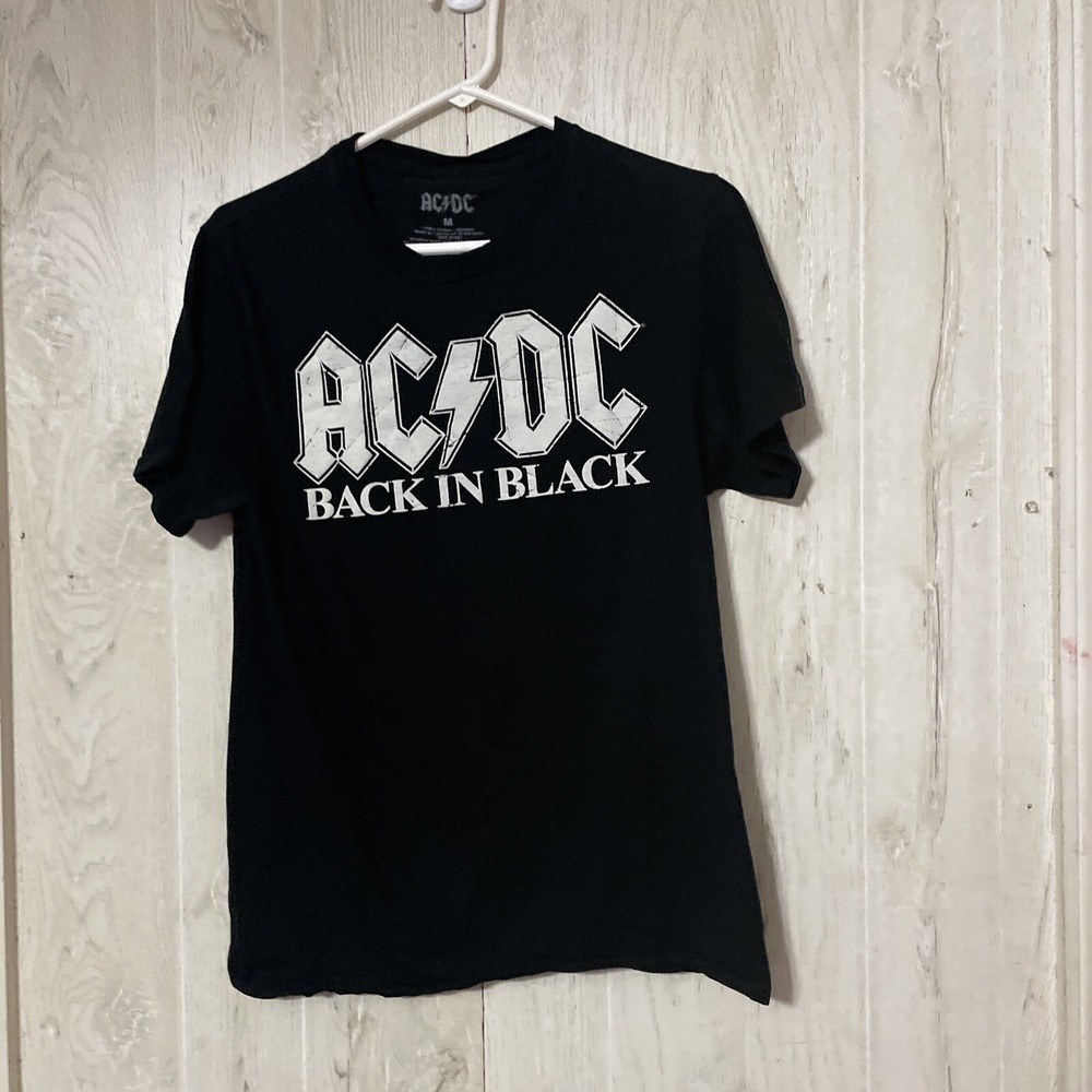 AC DC Shirt Adult Large Back in Black Puff Logo Black Band Music Tee Vintage